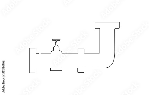 One line vector illustration of intricate industrial piping with, continuous line of pipe connections. one line drawing of a water pipe connection. minimalist single line vector illustration.