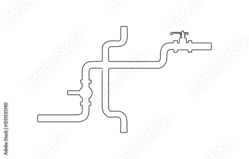 One line vector illustration of intricate industrial piping with, continuous line of pipe connections. one line drawing of a water pipe connection. minimalist single line vector illustration.