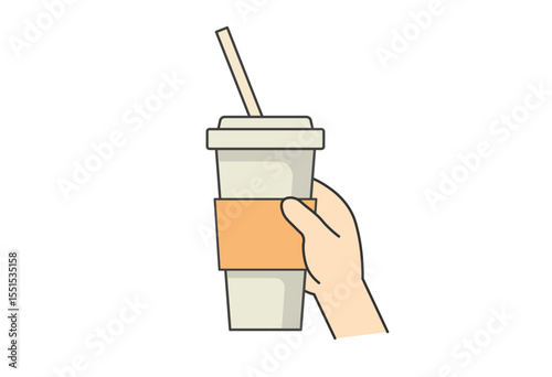 Reusable Water Bottle in Hand Illustration An illustration of a reusable water bottle held in a hand. 