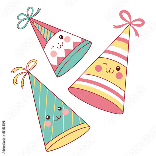 Festive Party Hats with Fun Patterns and Ribbons
