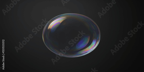 Colourful transparent soap bubbles floating against a dark background