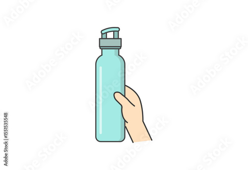 Reusable Water Bottle in Hand Illustration An illustration of a reusable water bottle held in a hand. 
