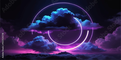 Fantastical space landscape with a celestial sky, glowing moon, and vibrant cosmic clouds