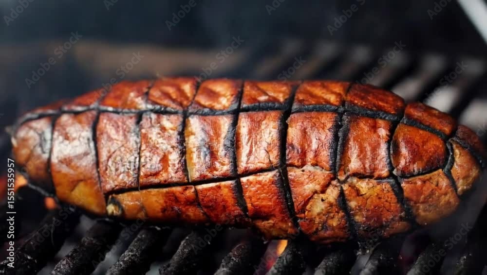 Charcoal grill. Corn on the cob grilling on a hot barbecue with char marks