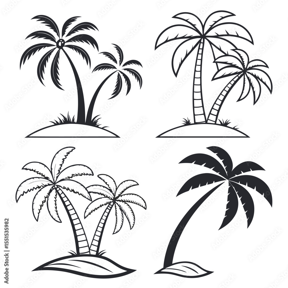 Fototapeta premium Palm Tree Silhouette Icons Set
