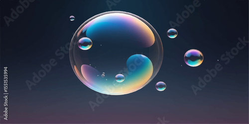 Blue water drops floating like bubbles in a dark sky background