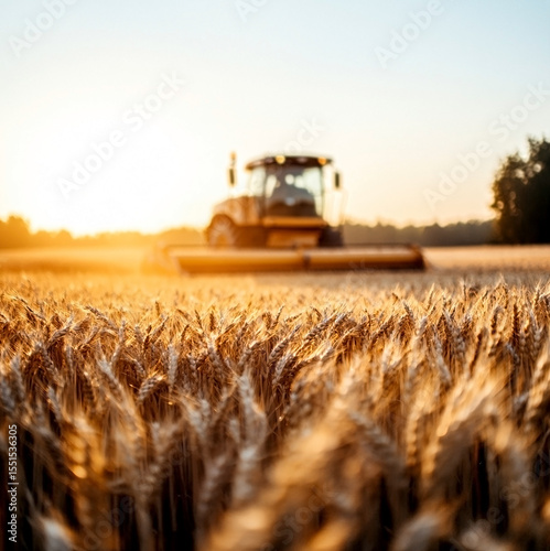 Agricultural machinery harvesting wheat