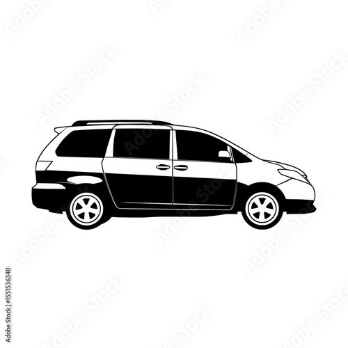 The modern car template features a cargo minivan isolated on a white background with all elements grouped on separate layers for easy editing and color changes