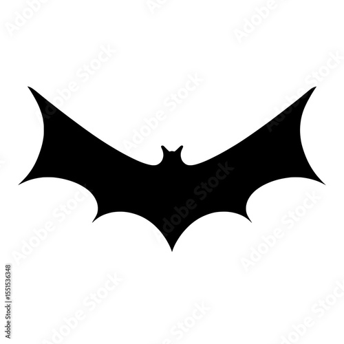 A black bat silhouette is set against a white background in this modern illustration