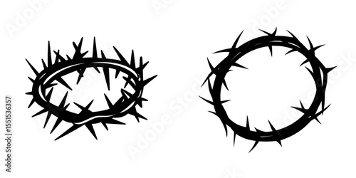 A modern illustration of a crown of thorns in black style, isolated on white, serving as a symbol of religion in stock form