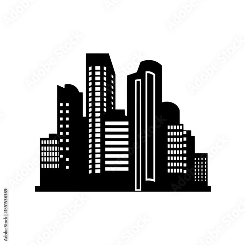 Real estate business is conceptualized through a modern city's skyline, placed on a simple white background