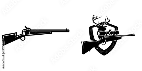 A modern illustration of a hunting symbol, depicted as a rifle icon in black style on white background