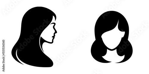 Modern illustration of a female face silhouette isolated on a white background as an avatar profile