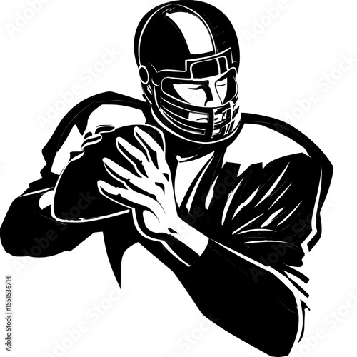American football player in a modern isolated silhouette, holding a ball and embodying team sport