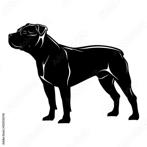 A modern illustration features the silhouette of an American Pit Bull Terrier isolated against a white background