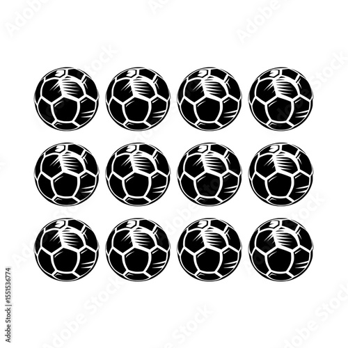 Football or soccer themed set consisting of sixteen monochrome balls
