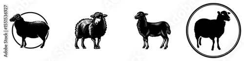 A butchery's logo features a lamb and sheep, presented in a vintage style with a retro print and poster, incorporating a sheep silhouette on a white background