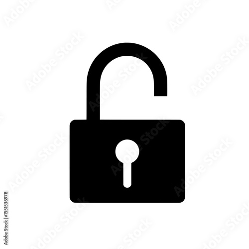 On a white background, a set of silhouettes of locked and unlocked padlocks and a black isolated icon of locked and unlocked locks are presented in flat design