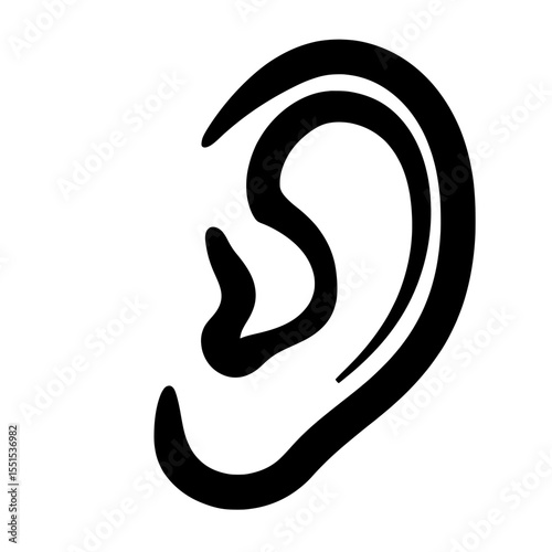 The image depicts an ear icon and a linear hearing sign, isolated on white, presented as a modern editable illustration in eps10 format