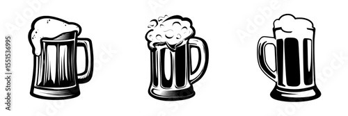 A hand-drawn, modern illustration of a glass mug of beer, isolated on a white background