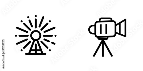 The modern icon is symbolized by a filled spotlight and outline sign