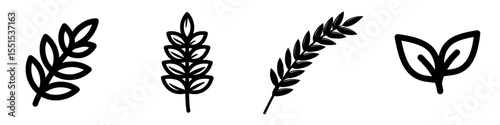 A modern herb icon is outlined in simple black lines, presented as an isolated element from a food concept illustration on a white background with editable strokes