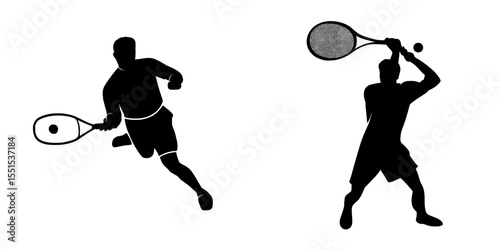 Modern abstract silhouette of a tennis player hitting a double handed backhand shot in isolation