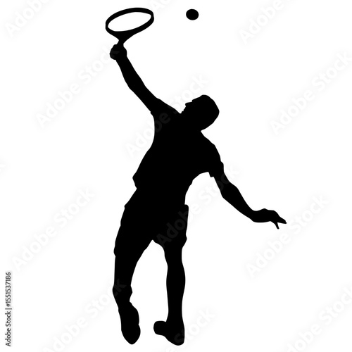 The silhouette of a tennis player serving is depicted in an abstract and modern way