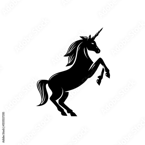 Modern illustration depicting a unicorn icon placed on a plain white background