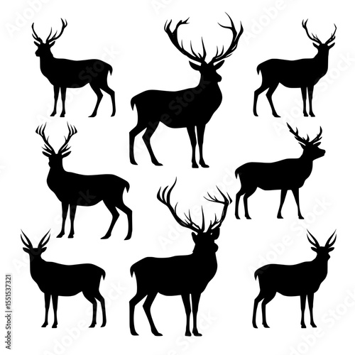 A black silhouette of a group of red deer is presented on a simple white background