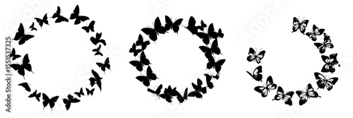 A design element featuring a frame composed of butterflies, with blue butterflies set against a white background, creating a modern image