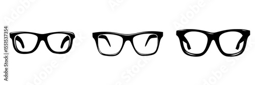 A contemporary depiction of hipster nerd style black glasses silhouette set against a white backdrop