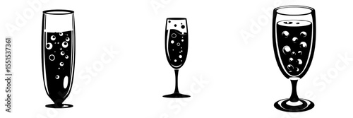 Modern image of fizzy champagne drink against a white background with air bubbles