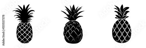 The modern silhouette of a pineapple appears in black, isolated on a white background