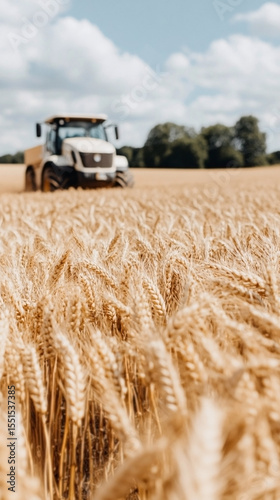 Agricultural machinery harvesting wheat