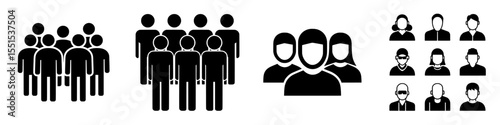 People are often depicted as modern icons in a simple and minimalist style, characterized by flat designs and basic lines, and are frequently shown isolated on a white background