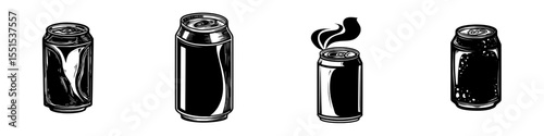 A modern illustration of a soda can is isolated on a white background in a hand-drawn style sketch suitable for a restaurant or cafe drink menu