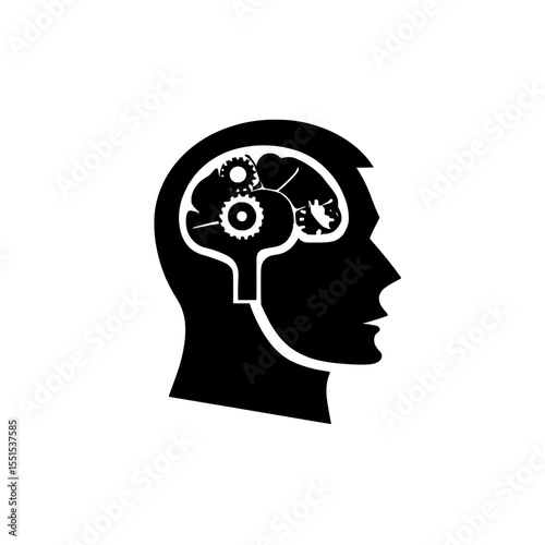 Icons and logos representing brain, creative mind, learning, and design, along with symbols for man head and people