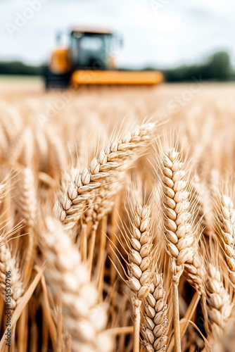 Agricultural machinery harvesting wheat