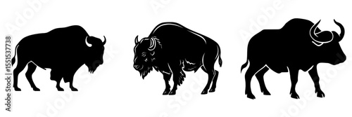 Modern illustration featuring a buffalo silhouette isolated on a white background