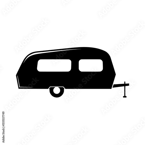 Travel trailer icon in silhouette form, isolated on a white background as a clipart image