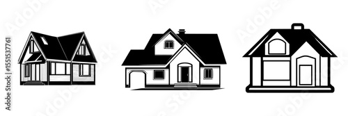 A suburban home is depicted in a continuous line art drawing style as a minimalist black linear sketch isolated on a white background, representing a modern family house illustration