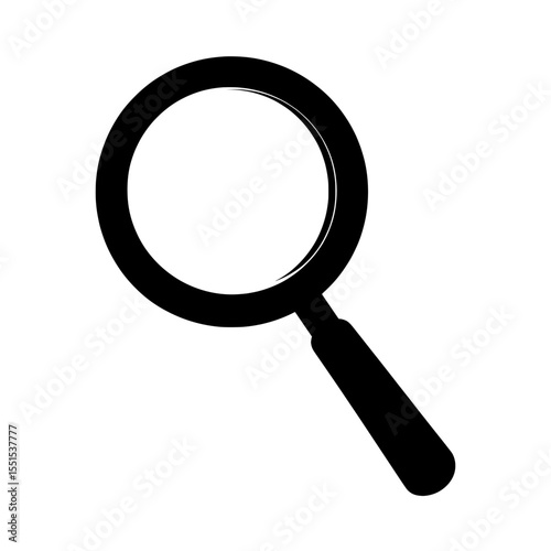 The search icon is depicted in isolation on a white background, characterized by its modern glass design, symbolized by a magnifying glass, and represents the act of finding something