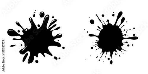 Modern texture overlay featuring isolated black paint splatter set against a white background with a water splash silhouette