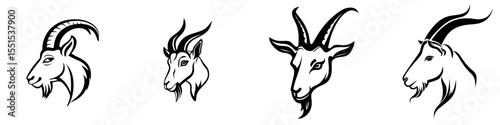 Modern illustration of a goat head created in continuous line art drawing style as a minimalist black linear sketch isolated on white background representing Capricorn