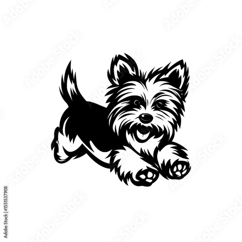 The image features a West Highland White terrier in motion at White Dog Flat on a clean white background