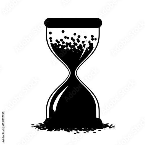 Modern illustration of time and technology concept featuring an hourglass with black particles flowing in isolation on a white background