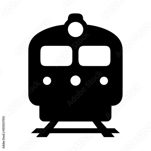 The illustration features a black railroad icon isolated on a white background in a modern style