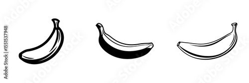 The image depicts a linear banana drawing set against a white background, designed as a sketch for a coloring book