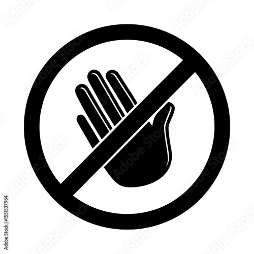 The contactless sign is designed as a silhouette of a round icon featuring crossed human hands, illustrated in black on a white background to represent the ban on touching during pandemic and